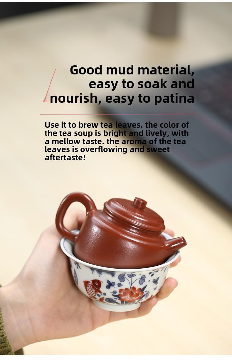 Product Introduction of # Zisha Teapot# Life-Long Fidelity Yixing Zisha Teapot Handmade Famous Authentic Tea Size Capacity Tea Set Suit Yixing Zisha Teapot Wrinkled Cinnabar Single Tea Making Dezhong Teapot 11