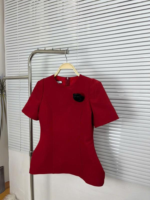 Áo peplum công sở HINSTORE áo dáng ôm chiết eo đệm vai form đứng dáng kèm hoa cài 301 3