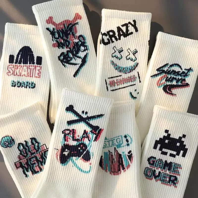 Graffiti student American Abi street style sports basketball long white socks