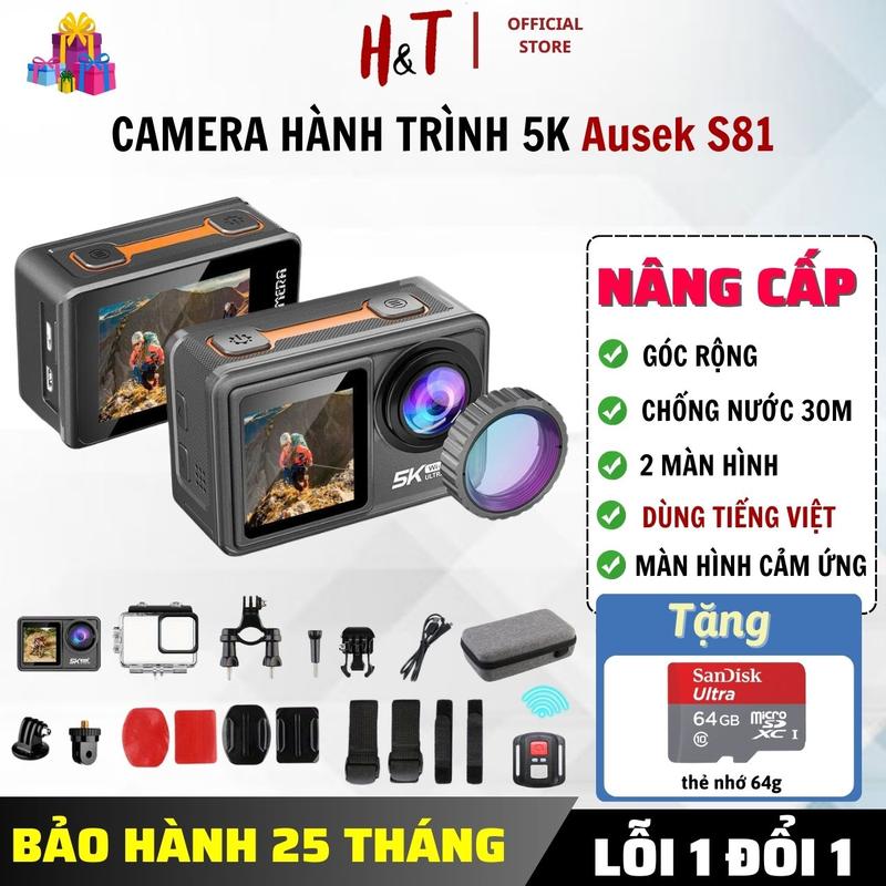 Camera Ausek S81- Quay Video 5K. Màn Hình Cảm Ứng, Sử Dụng Tiếng Việt. Cam Hành Trình Đi Phượt, Cam Hành Trình Gắn Mũ Bảo Hiểm, Gắn Xe Máy, Ô tô, Xe Đạp, Chống Rung, Chống Nước Sâu 30M, Góc Quay Rộng, Sản Phẩm Cần Thiết Cho Những Chặng Đường