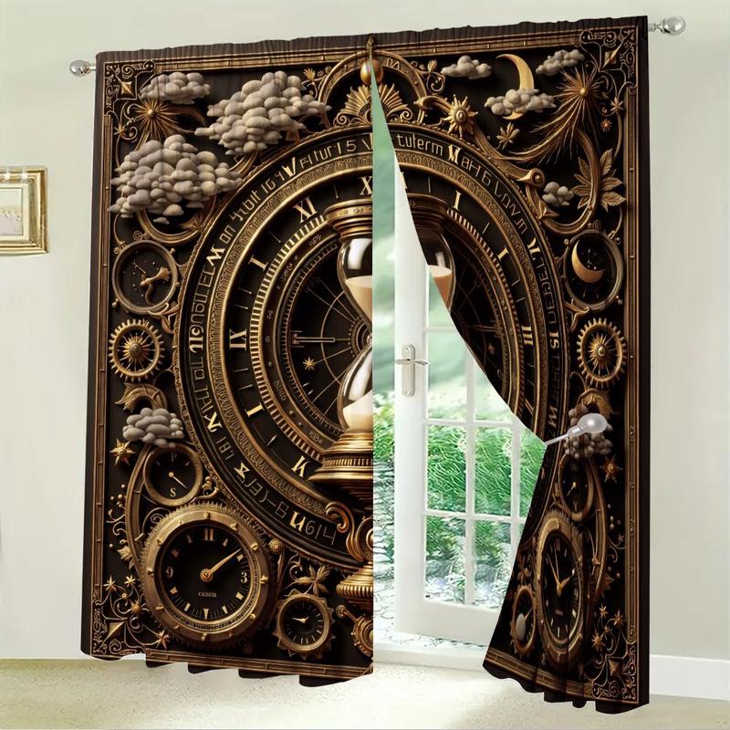 Product Introduction of Clock & Compass Pattern Door Curtain, 1 Set Creative Printing Door Curtain, Home Decor for Living Room Bedroom Study Room 6