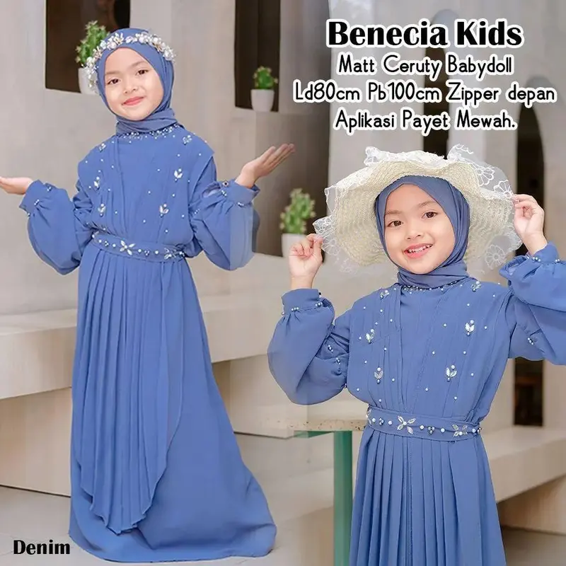 Benecia Kids Set Gamis Anak Peyet Mewah Kondangan Syari Free Pashmina Premium 5