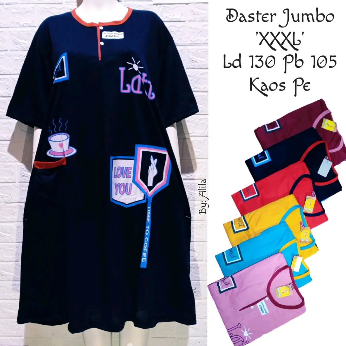 Daster Kaos Super Duper Jumbo Ld 130 Cm Busui Wanita Bumil Dress Tidur ( MOTIF LATTE )