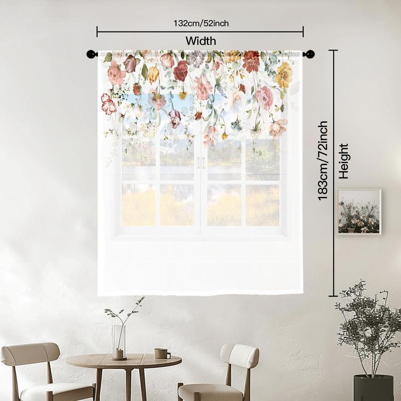 Product Introduction of Floral Pattern Door Curtain, 1/2 Counts Flower Printed Curtain with Rod Pocket Design, Home Decor for Living Room Bedroom Study Room 4
