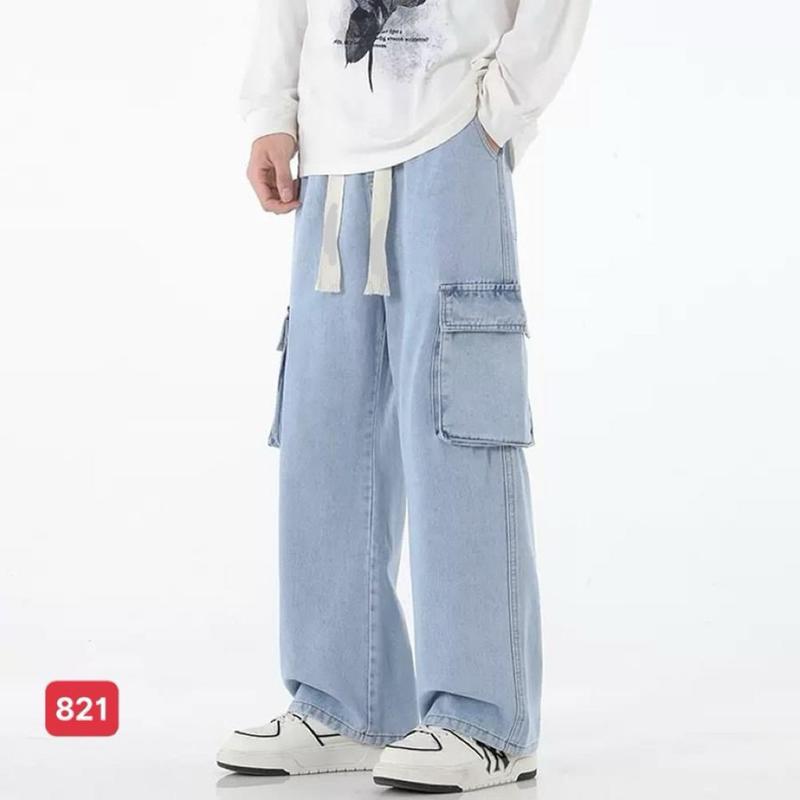 Quần baggy jean nam ống rộng túi hộp màu xanh nhạt trơn chất bò dãn nhẹ Q821 dáng chuẩn Menswear Pants Có Túi