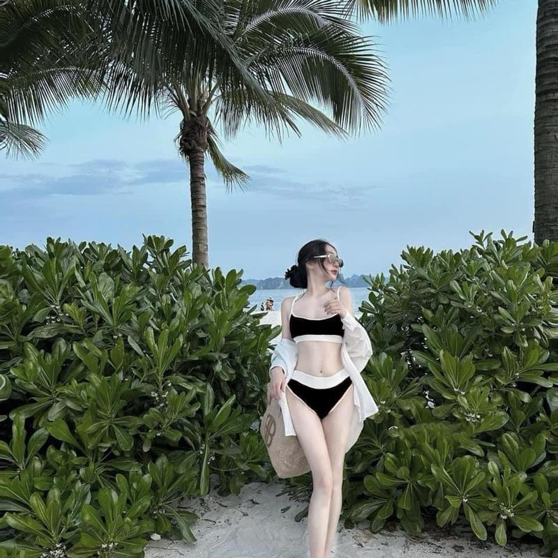 Sét Bikini Ba Lỗ ĐỎ ĐUN và ĐEN Vải Thun Gân Viền Trắng Co Giãn Nữ Women Nữ Women 5