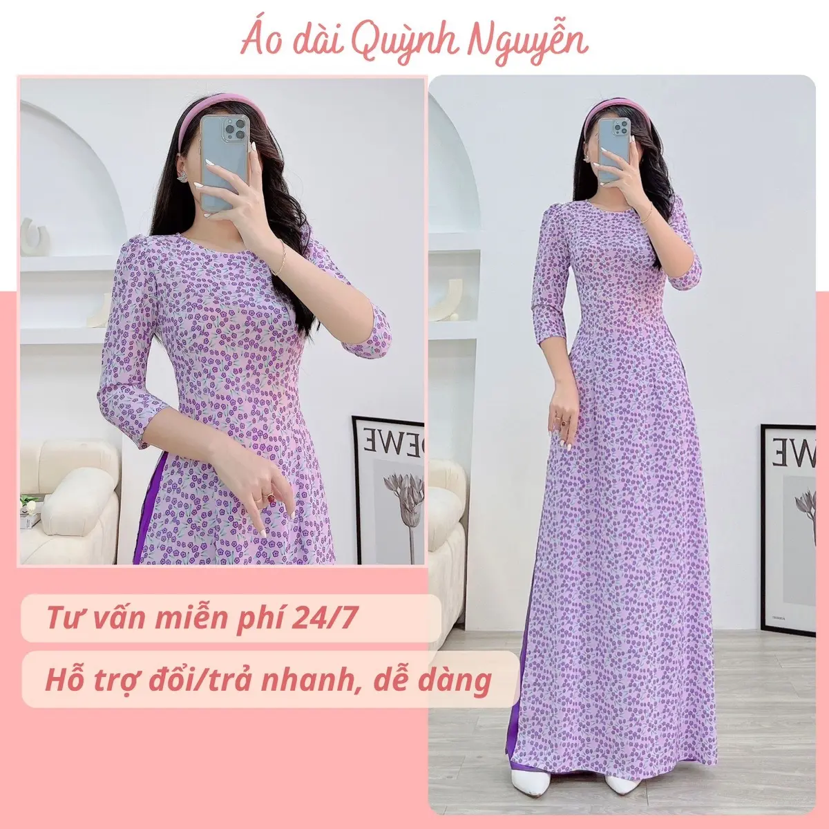 Áo dai hoa nhí lụa nhật in 6D - MÃ N16 Nữ Women Dress
