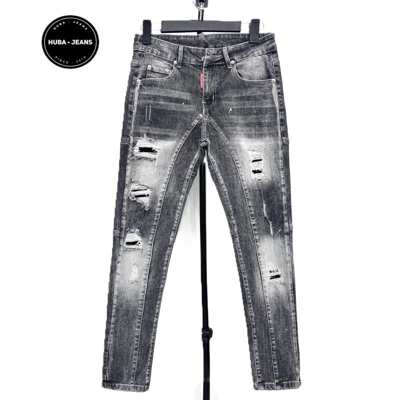 Quần Jean Nam HUBA-JEANS (BIGSIZE) Dài PHOM ÔM ỐNG CÔN Wash Xám Nhạt Rách May Vá Lót từ 45kg~93kg Menswear Pants Có Túi Denim  Tất Tật  Purple  Biker thông thường khóa kéo