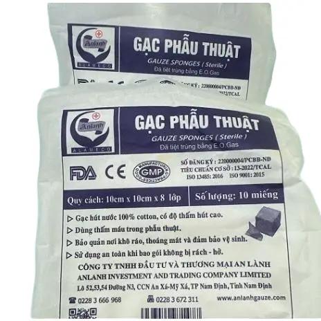 combo 10 gói gạc phẫu thuật 10x10x8 lơp(100 miếng)