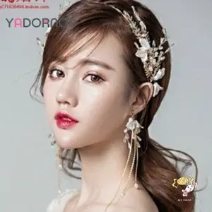YADORNOS Set Anting Rumbai Ikat Rambut Bunga Elegan Hiasan Kepala Dekorasi Mutiara Imitasi Kristal Glitter Tiara Pernikahan Pengantin Wanita