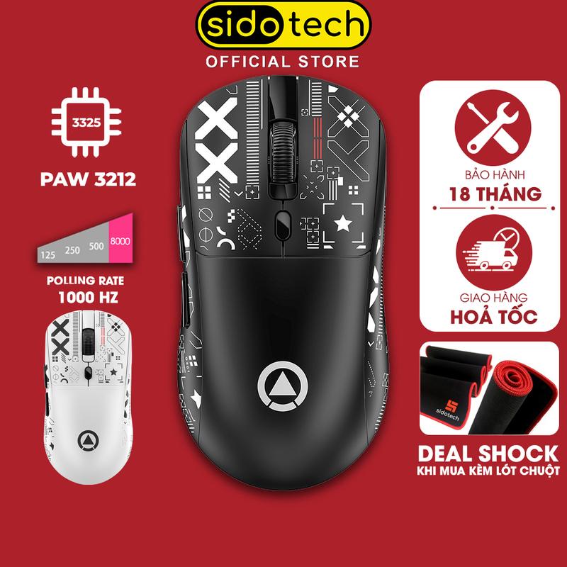 Chuột gaming không dây SIDOTECH G18 pin sạc wireless bluetooth 6 nút bấm 3 mode có app led RGB 1000hz chip PAW3212
