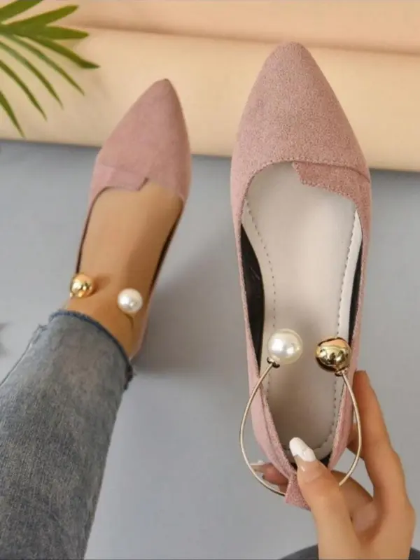 Women's Fashionable Faux Pearl Decorated Pointed Toe Flats, Elegant Ankle Strap Flats for Party, Daily Clothing Decor, Trendy All-match Shoes for Women & Girls 6