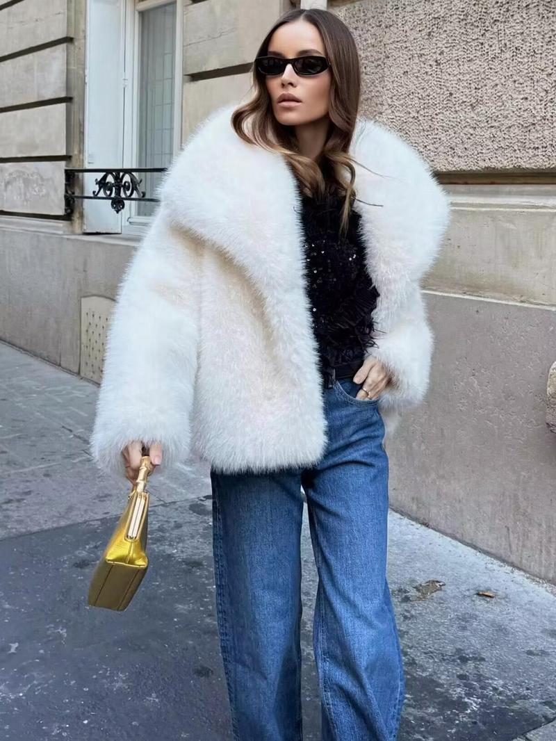 Product Introduction of Women's Solid Color Faux Fur Luxury Jacket, Priscilla Fur Coat, Casual Warmth Long Sleeve Collared Fuzzy Coat for Fall & Winter, Women's Clothing for Daily Wear Outerwear Womenswear Tops 8