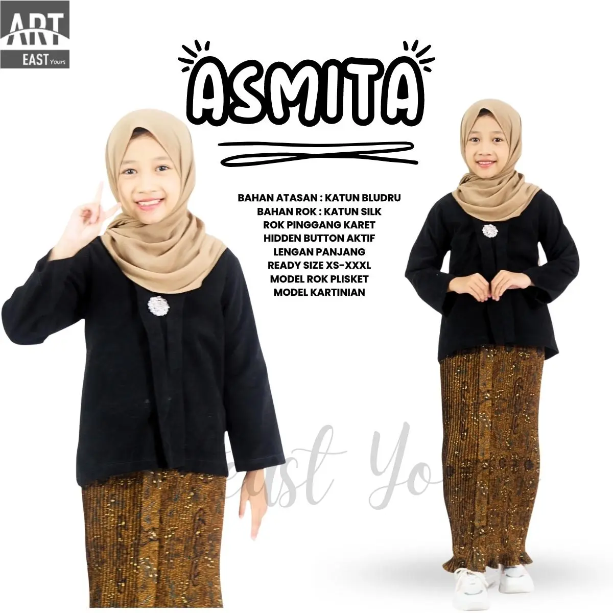 ATASAN SAJA Kebaya Bludru Anak Warna Hitam Lengan Panjag Size Up To Jumbo Usia 1-13 Tahun Model Kartinian