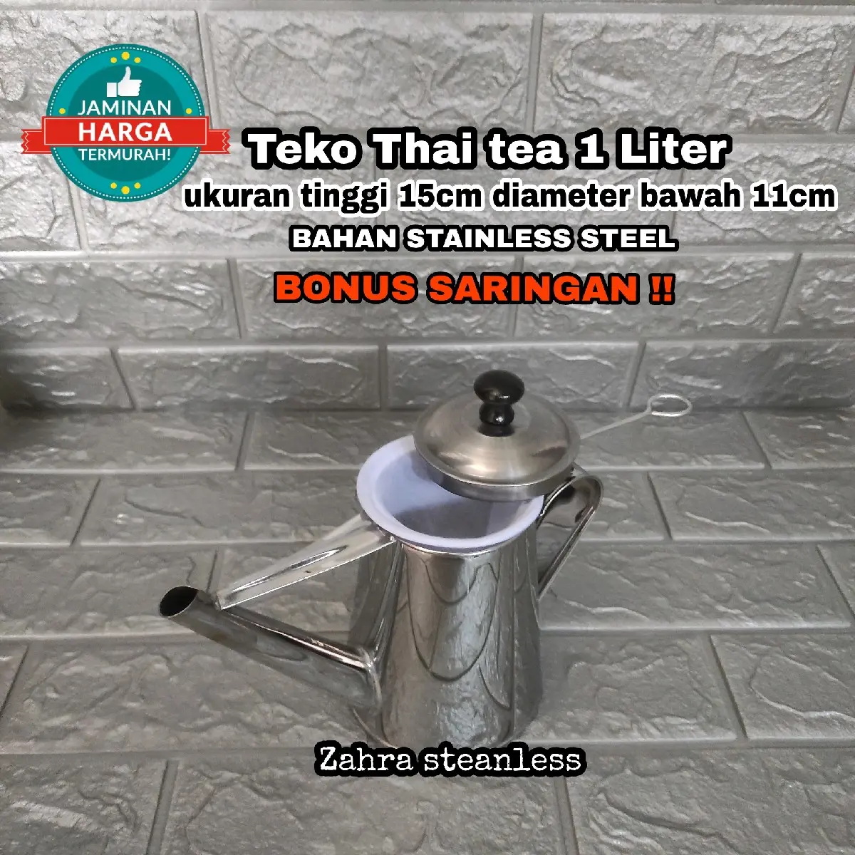 Teko Thai Tea 1 Liter Set Saringan/ Teko stainless/ Teko Teh