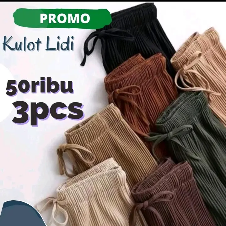 Celana Kulot Lidi Murah 40 Ribu 3Pcs Kualitas Premium Wanita Terlaris Santai Nyaman Panjang Motif