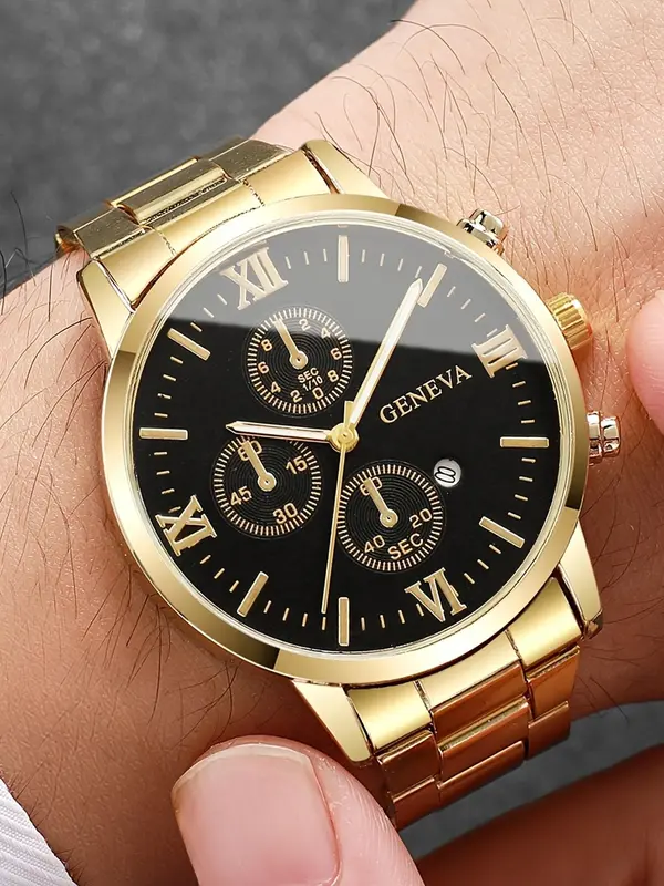 Men's Business Fashion Trendy Round Dial Quartz Watch, Fashion Watch for Party, Daily Clothing Decor, Trendy All-match & Exquisite Watch for Birthday Gift 2