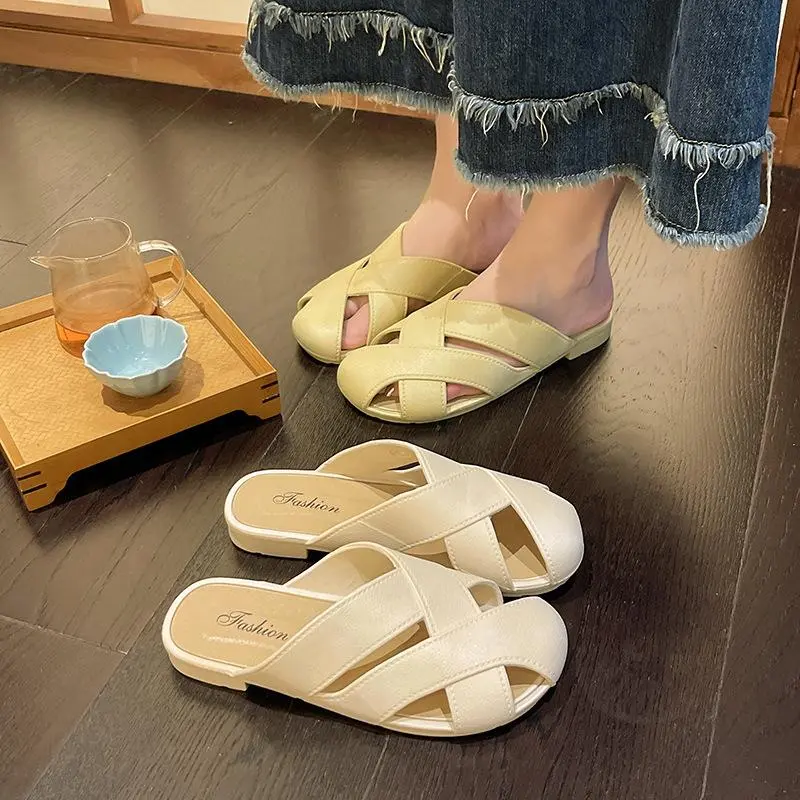 Giày sục nữ hở gót thiết kế quai chéo, sục nữ phong cách thời trang hàn quốc, size từ 36-41[Lù Store] 1