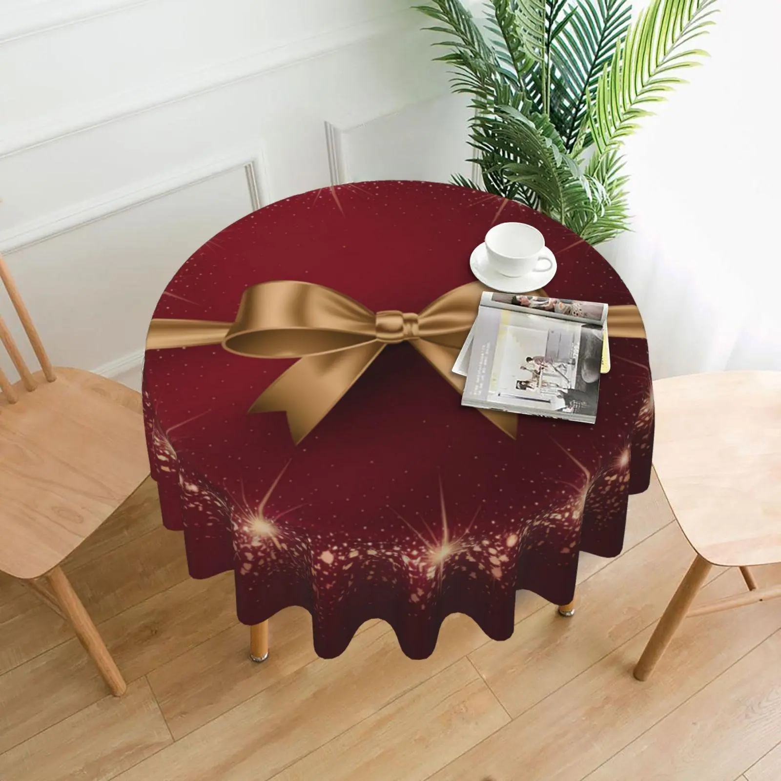 Bow & Glitter Point Pattern Design Tablecloth, 1 Count Exquisite Christmas Atmosphere Tablecloth, Holiday Tabletop Decoration for Home Office Cafe