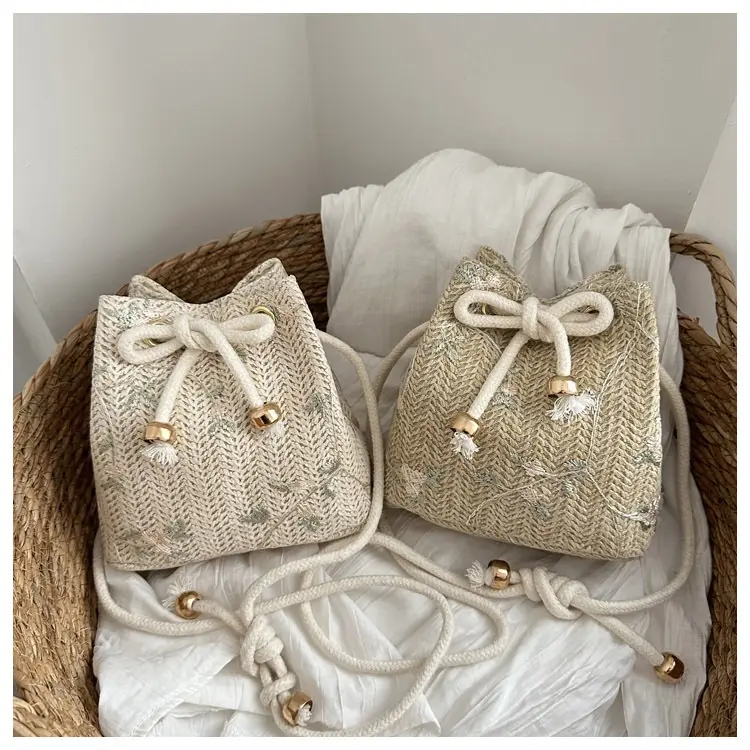 BAO117 Tas Selempang & Bahu Wanita Tren Tas Anyaman Renda Rotan Keranjang Air Tas Keranjang Bahu Slingbag 1
