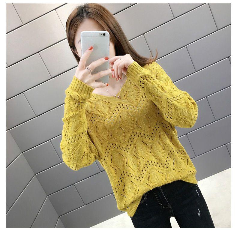 Product Introduction of Áo Len Khoét Lỗ, Thời Trang, Dành Cho Phụ Nữ, Mùa Xuân Và Mùa Thu 2023 Hàng Mới Về, Áo Chui Đầu, Áo Cổ Chữ V, Dáng Rộng Vừa Vặn, Có Thể Mặc Ngoài Trời, Áo Sơ Mi Cơ Sở Ngắn, Thời Trang 6
