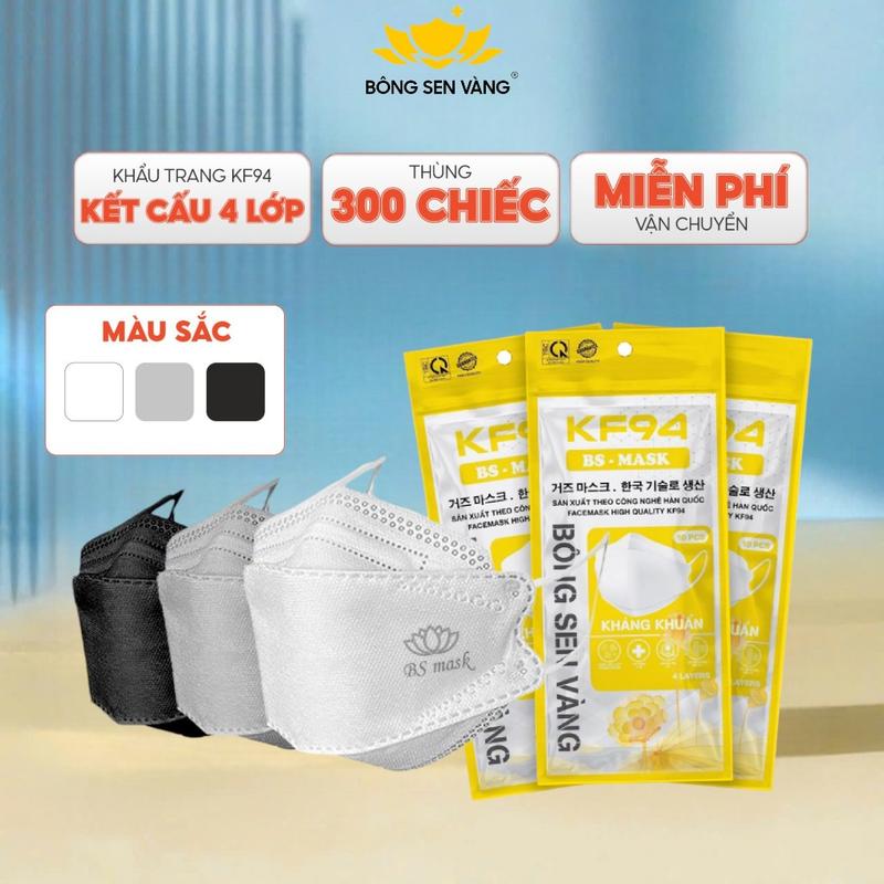 300 cái KHẨU TRANG kf94 Bông Sen Vàng 4 lớp, thương hiệu VN uy tín