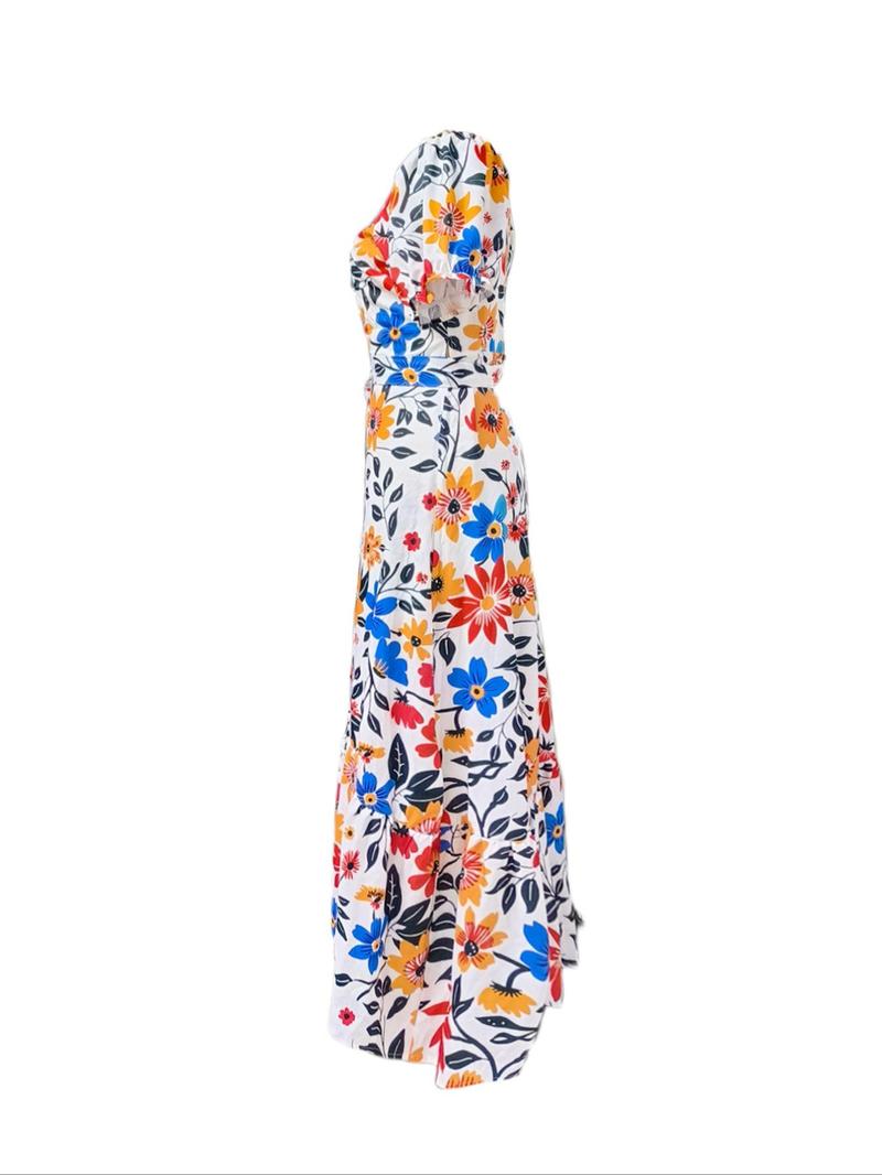 Product Introduction of Women's  Floral Print Belted  Dress, Boho Fashion Casual Flounce Sleeve Dress for Daily Holiday Vacation Wear, Ladies Dress for Summer 5