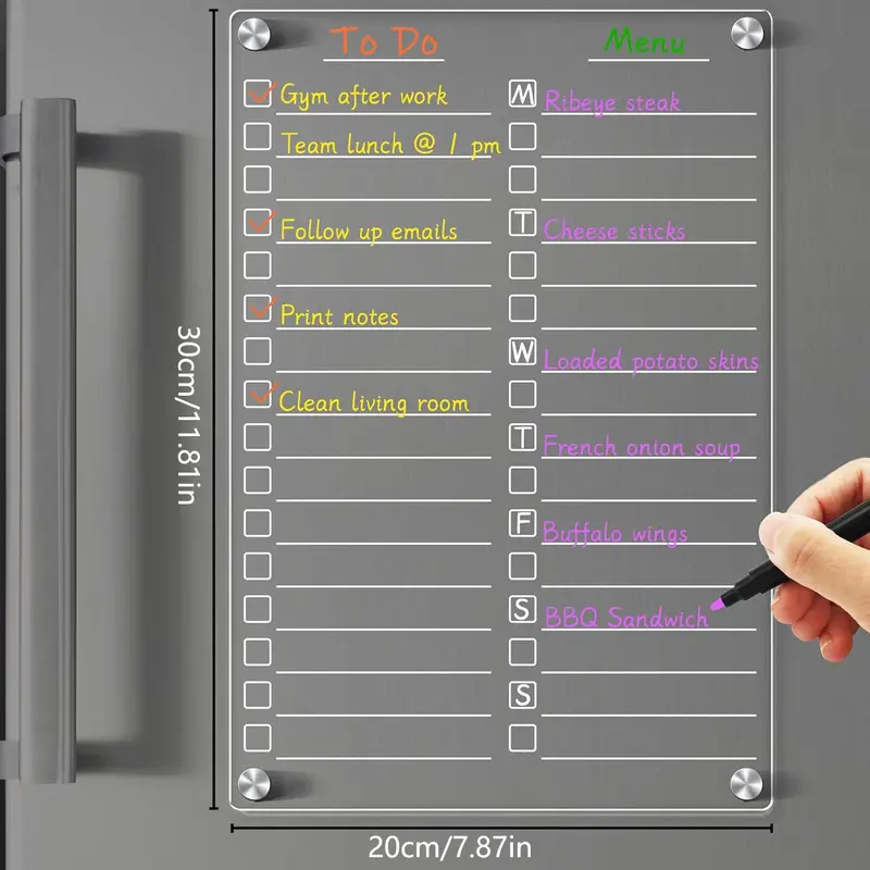 Acrylic Daily Planner Board, 1 Set Magnetic Fridge Magnet with Marker Pen, Kitchen Planner Board, Office Stationery & Supplies 1