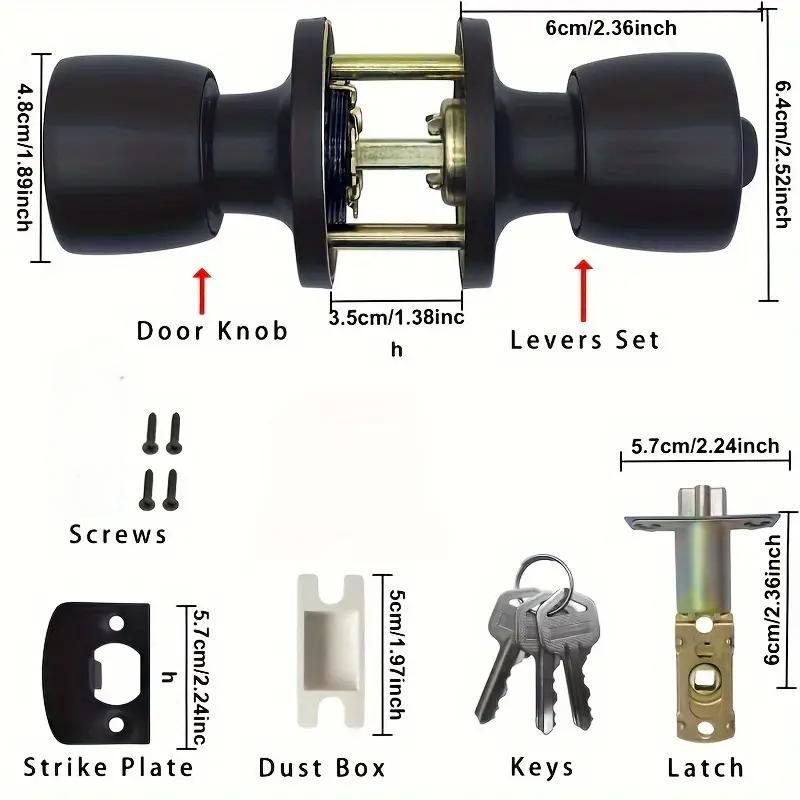 Door Knob with Lock & Key, Round Ball Lock Interior/Exterior Door Knob, Entry Door Handle, Door Hardware for Bedroom Or Bathroom 2