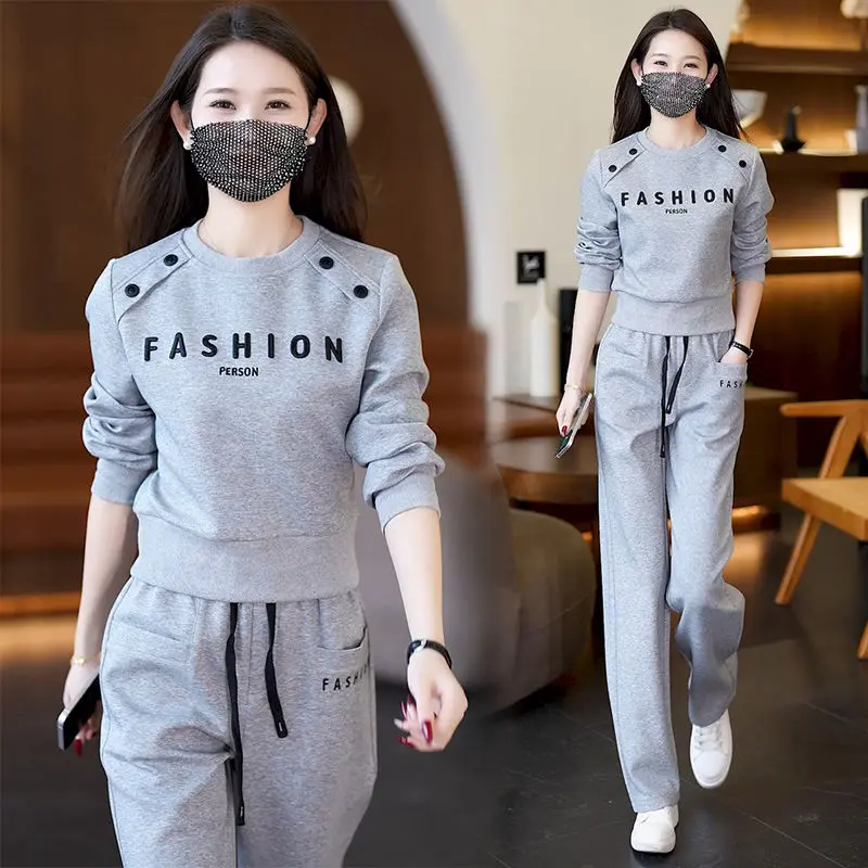 Bộ Đồ Thể Thao Đi Chơi Dành Cho Nữ, Hàng Mới Về Mùa Thu 2024, Phong Cách Hàn Quốc, Dáng Rộng Vừa Vặn, Thời Trang, Quần Ống Rộng, Phong Cách Phương Tây, Trông Trẻ Trung, Bộ Đồ Hai Mảnh, Thời Trang Women Áo Top