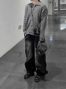 Men's Solid Color Flap Pocket Jeans, Loose Casual Street Fashion Denim Pants for Daily Wear, Men's Trousers for All Seasons, Cotton