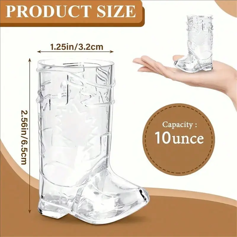 #KUP 5/10/20pcs Transparent Mini Cowboy Boot Shot Glasses - Reusable Western Mugs For Cool Party Decor, Perfect For Birthday & Theme Parties 6