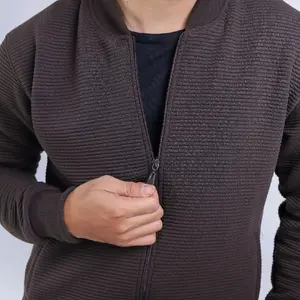 Furiex - Jaket pria otoman premium Jaket bomber polos tekstur garis-garis bahan knitt