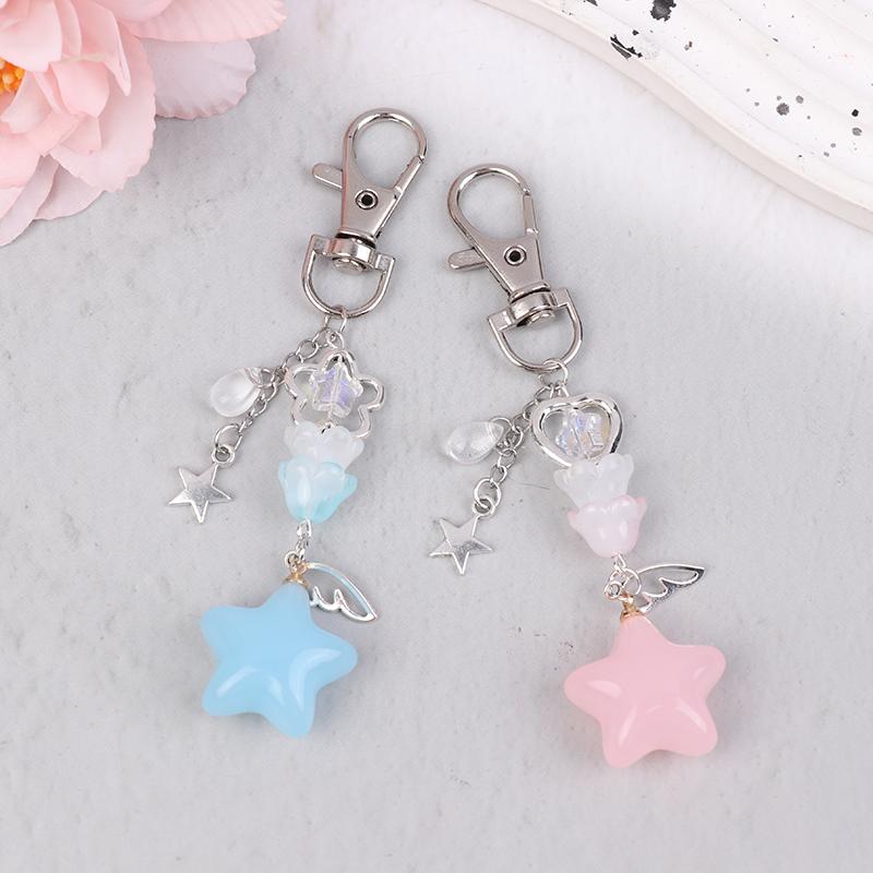 Product Introduction of Retro Cute Jelly Star Charm Keychain Handmade Pink And Blue Y2K Matching Keychain CCD Pendant Phone Chain 14