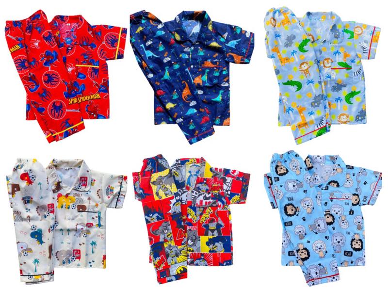 PROMO PIYAMA ANAK JUNIOR USIA 6-12 TAHUN 100 RIBU DAPAT 5 SETELAN MOTIF COWO 1