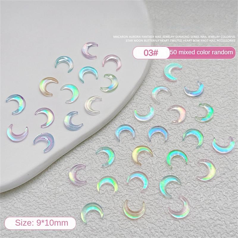 Trang Sức Resin Màu Ma Thuật Cực Quang Nghệ Thuật Làm Móng, Đáy Phẳng, Mặt Trăng Băng Trong Suốt, Bướm Hình Trái Tim, Khoan, Đồ Trang Trí Móng Tay, 50 Cái 7