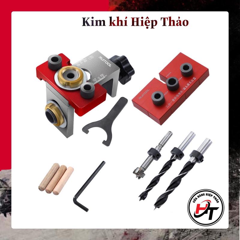 Bộ cữ khoan ốc cam chốt cam liên kết gỗ kèm mũi khoan 8 10 15 mm Đen Đỏ BCKOC-DD