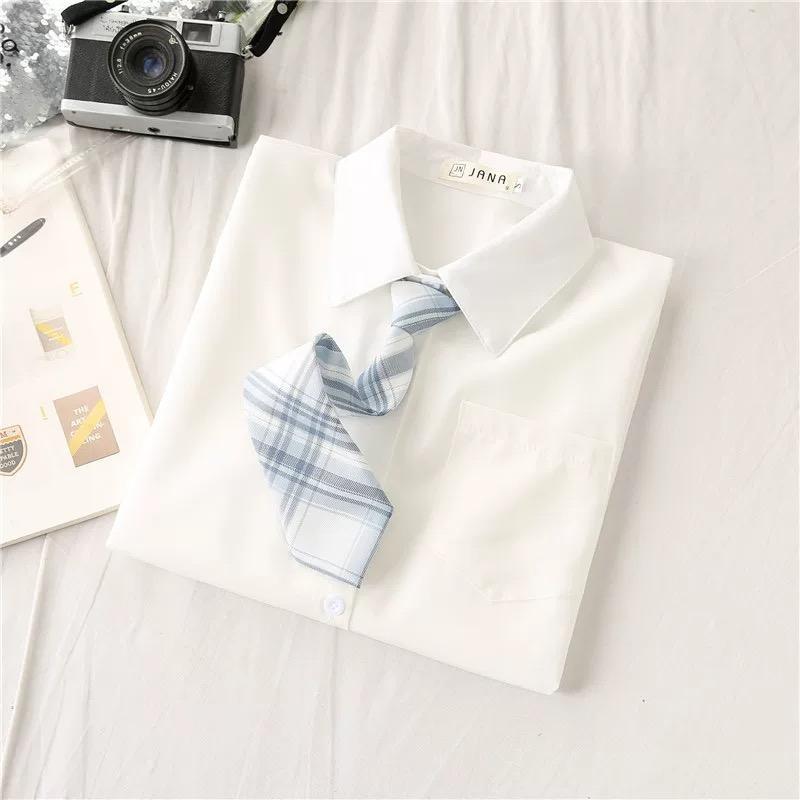 Free Tie JK Uniform Shirt Women's Long-Sleeved Preppy Style Korean Spring and Autumn Medium and Small Children All-Matching Student White Shirt 4