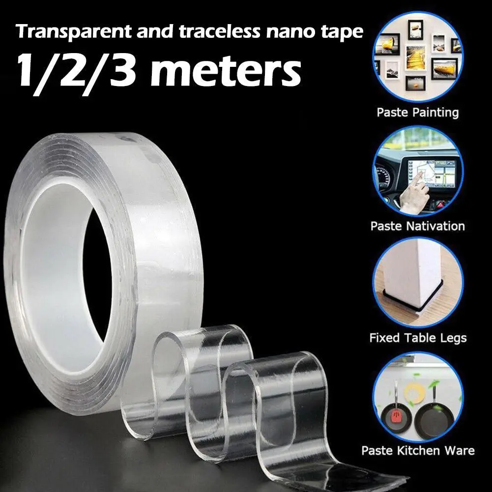 Băng Dính Nano Trong Suốt Vô Hình, 1 Cuộn, Băng Dính Hai Mặt, Không Dấu Vết, Không Thấm Nước, Cho Văn Phòng