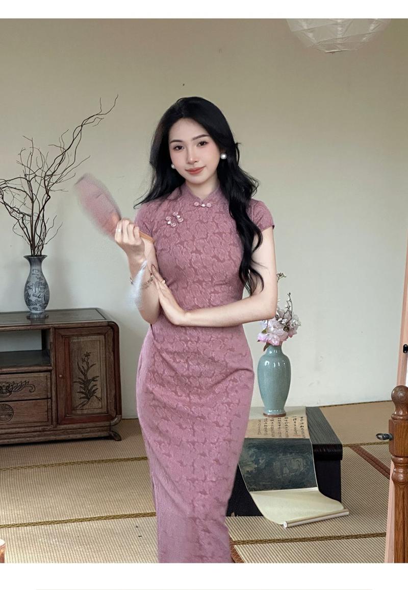 Product Introduction of Sườn Xám Hoa Hồng Trung Quốc Phong Cách Quốc Gia, Váy Dài Vừa Vặn Cao Cấp Váy Jacquard, Thích Hợp Cho Mùa Xuân Và Mùa Hè 2024 Nữ Women Dress 8
