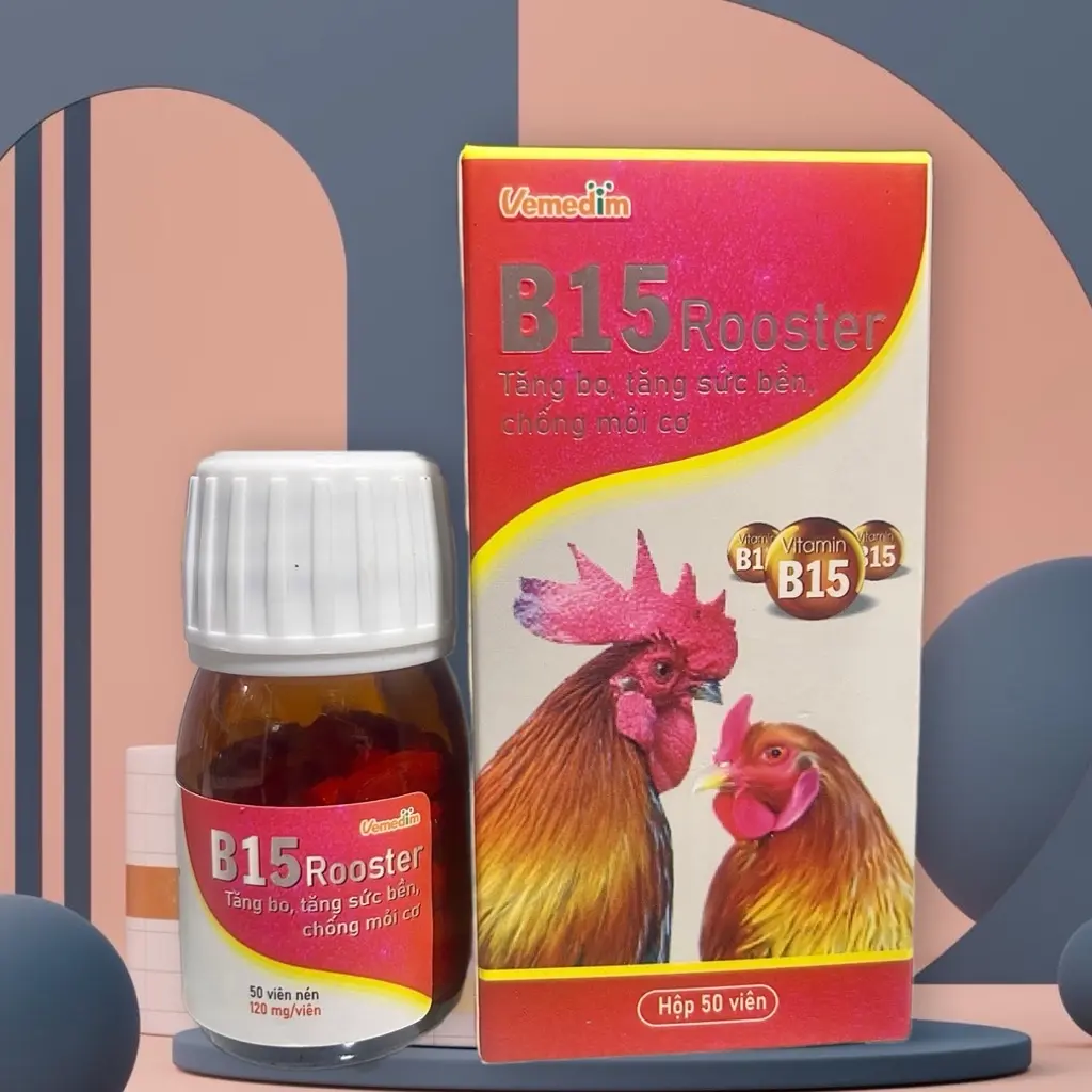 B15 Rooster - Viên uống bổ sung B15 cho gà. Tăng lực, tăng cơ, tăng sức bền. Hộp 50 viên