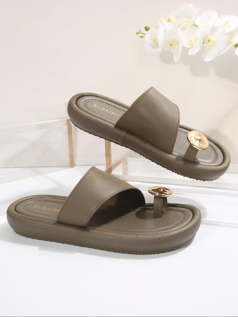 Product Introduction of Women's Fashionable Plain Color Slides, Casual Comfortable Flat Sandals for Summer, Lightweight Breathable Shoes for Beach & Daily Wear, Girl 2