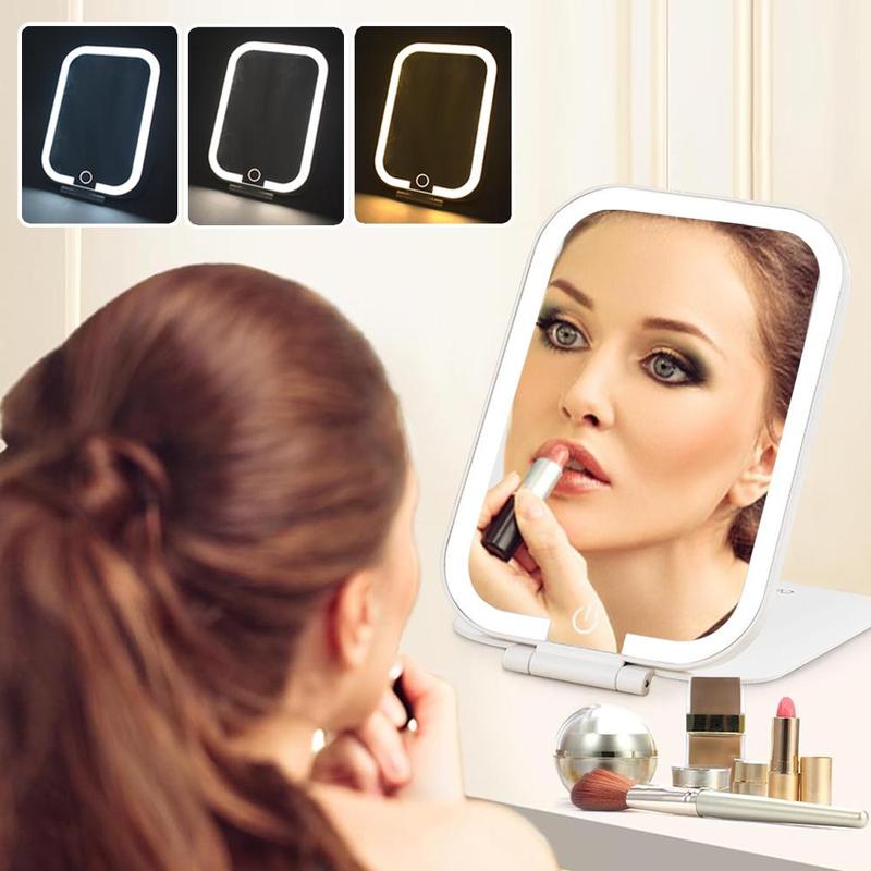 Product Introduction of USB Rechargeable LED Cosmetic Mirror, 1 Count Portable Foldable Smart Mirror, Dimmable Fill Light Mirror for Makeup, Skin Care, Daily Use 3