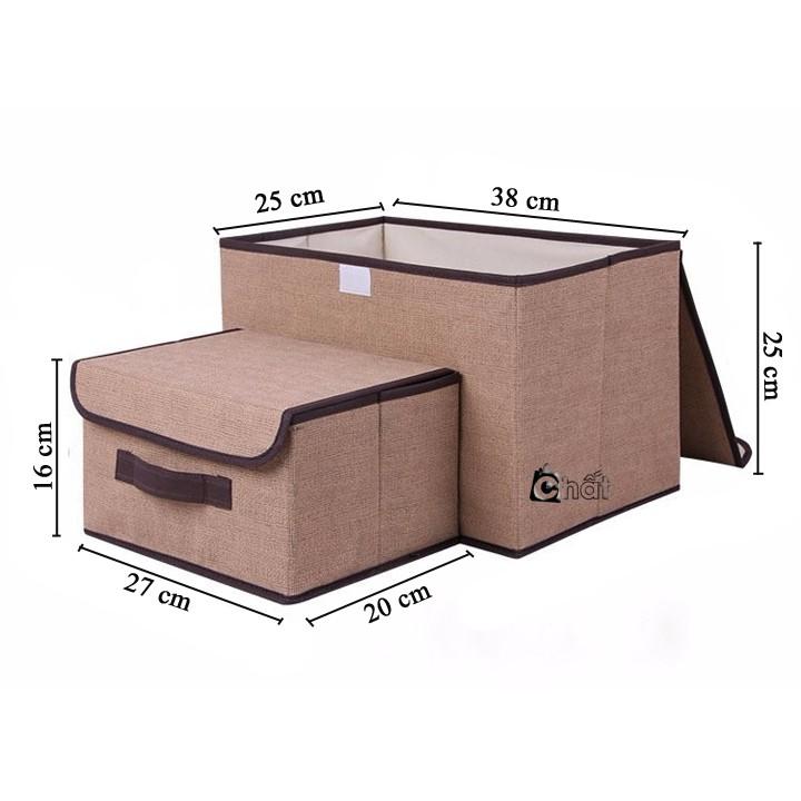 Combo 2 hộp vải khung cứng đựng quần áo, chăn màn, vật dụng cá nhân