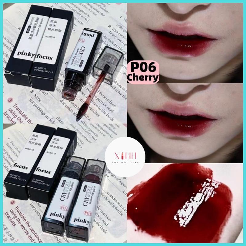 Son Kem Bóng PINKY FOCUS CRYSTAL Vỏ Đen Hiệu Ứng Tráng Gương Lâu Trôi Cosmetic Mỹ Phẩm Trang Điểm Nữ Son Môi Women