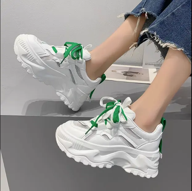Giày thể thao nữ thoáng khí đế cao 7cm dây kép màu kiểu dáng Hàn Quốc 4