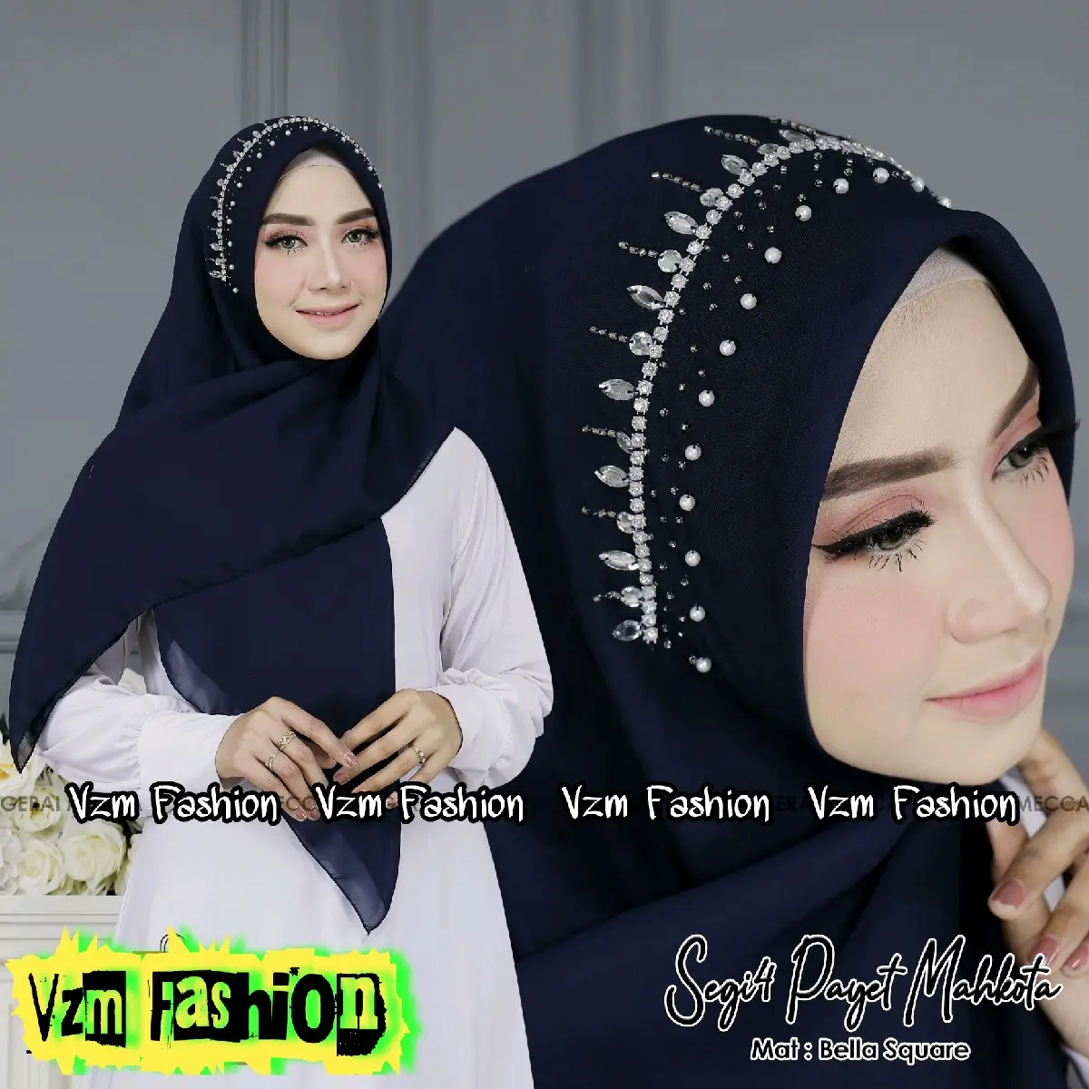 HIJAB SEGI EMPAT PAYET MAHKOTA / HIJAB PESTA / HIJAB SEGI EMPAT MEWAH