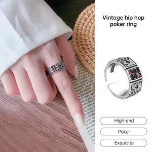 Liui   Setting Diamond Poker Ring Retro Hip Hop Ring Berlebihan Personalisasi Cincin Terbuka