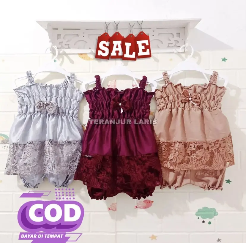 PROMO 3 PASANG STELAN SABRINA TALI BAYI PEREMPUAN 0-12 BULAN/BAJU ANAK/BAJU SABRINA Cewek Parsel