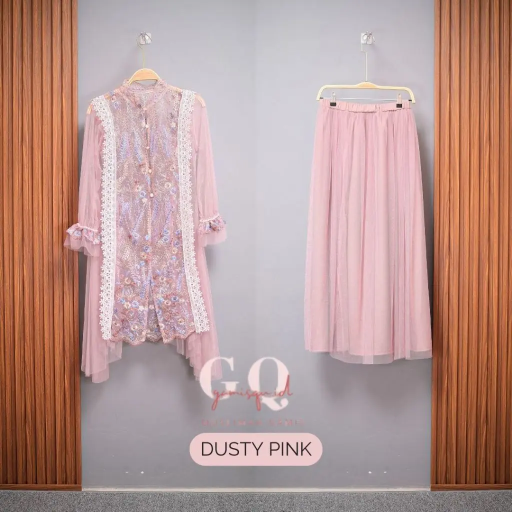 CLOTIVA Maliaa Set Brokat ( Baju + Rok ) Dress Gaun Casual Formal Lebaran Baju Hari Raya Kondangan Ramadhan Fashion